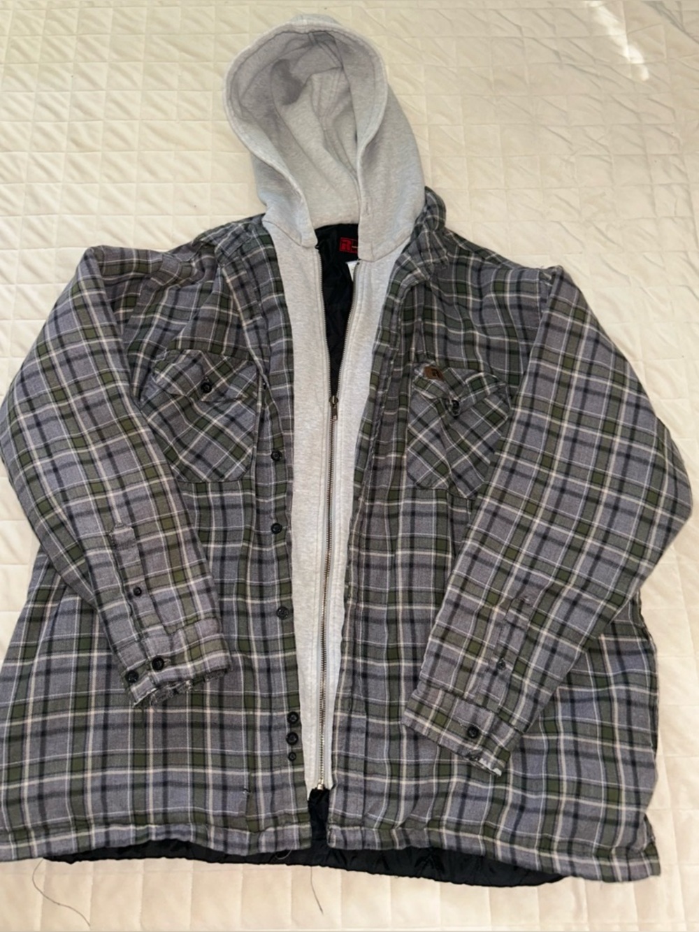 Wrangler Riggs Workwear Hooded Flannel Shirt Jacket Mens XL Plaid. Has Some Wear